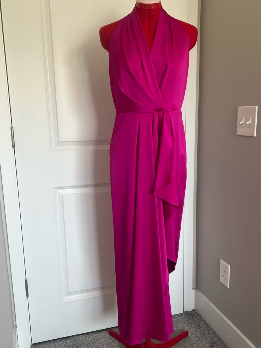 Alex Marie Fuchsia Halter Wrap Maxi Dress